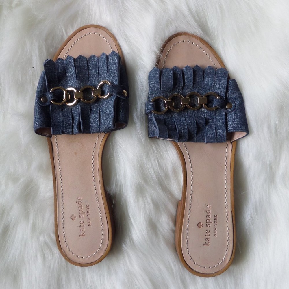 Kate Spade Brie Blue Denim Gold Chain Sandal